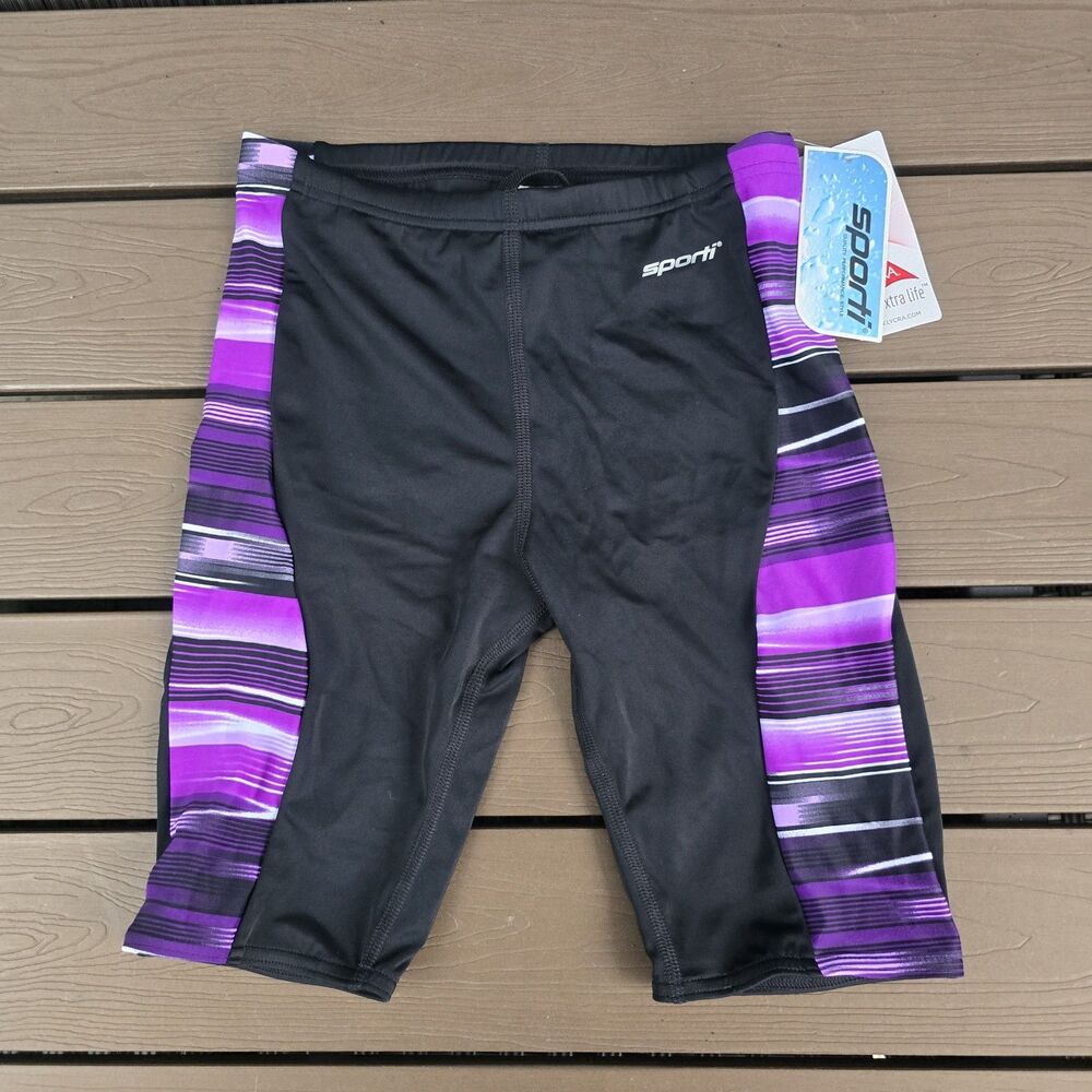 Men's Sporti HydroLast Purple Streaks Splice Compression Jammer Swim Sz 28 NEW